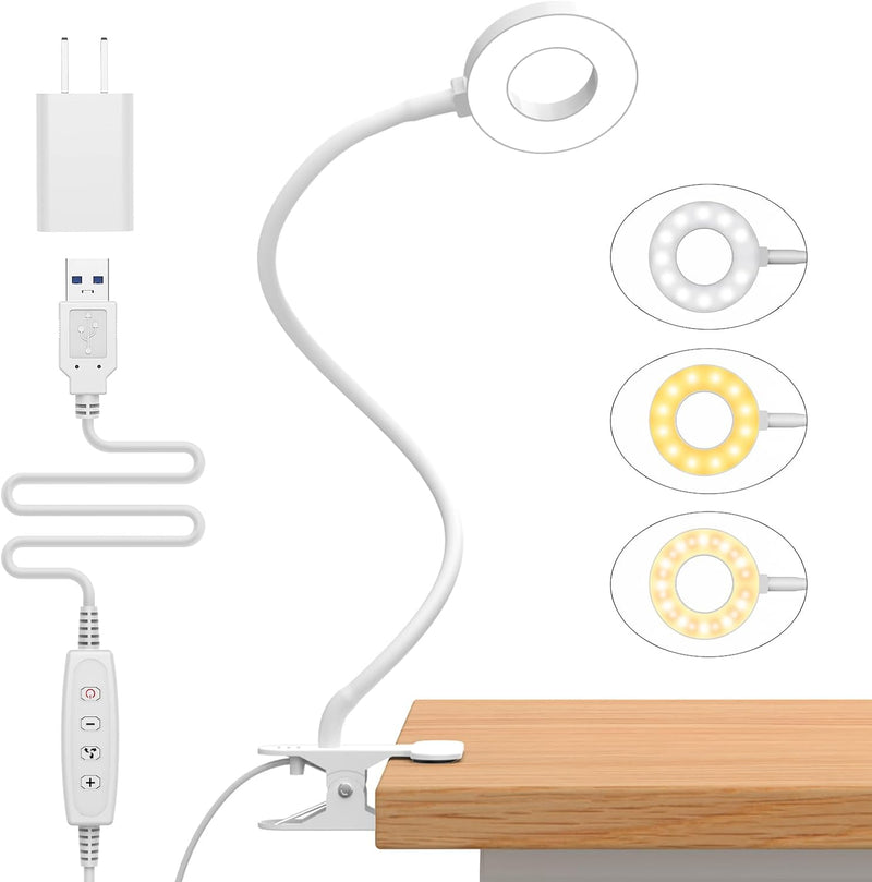 3 farvetilstande LED skrivebordsklemme lampe med fleksibel svanehals – Selvara (1+1 GRATIS)