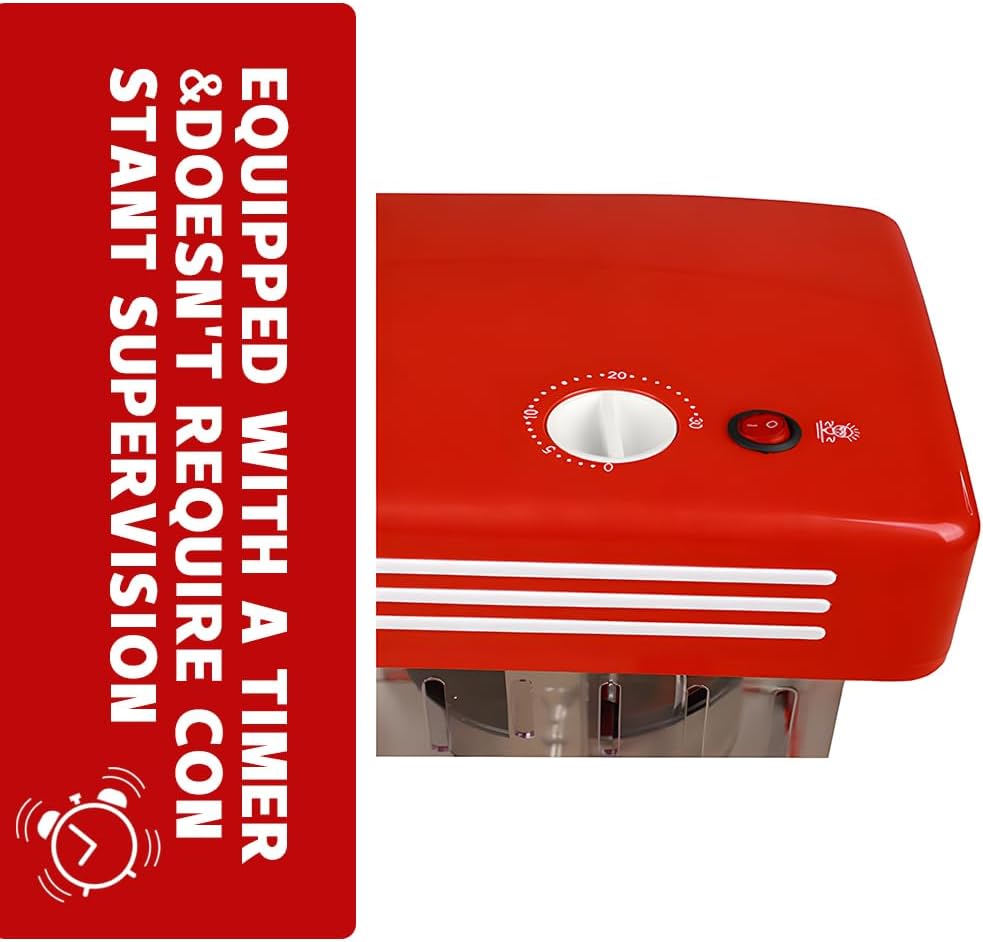 Retro Red Elektrischer Tisch-Popcornmaker mit Timer – Calvano