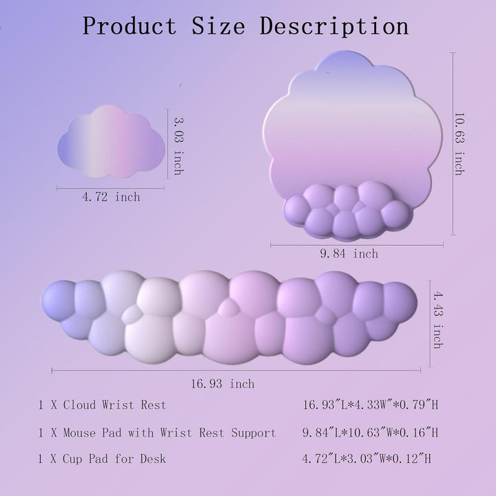 Cloud-shaped ergonomic wrist rest with mouse pad and coaster – Zeyora