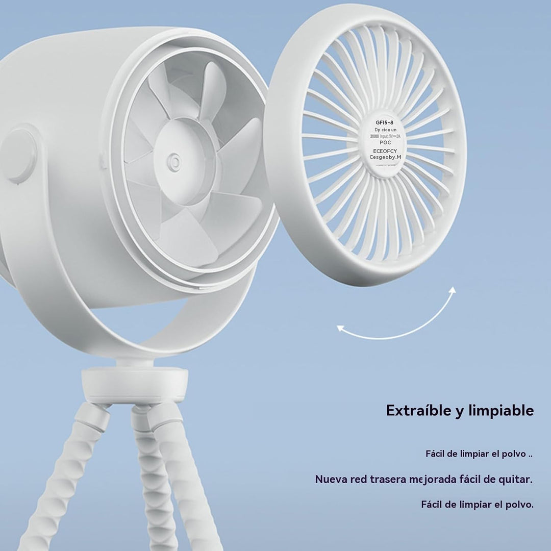 Genopladelig clip-on barnevognsventilator med natlys 100 hastigheder