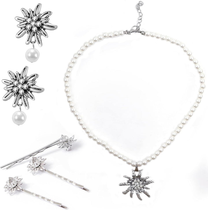 Conjunto de joyería Edelweiß con perlas – TrachtenZauber Oktoberfest 2025