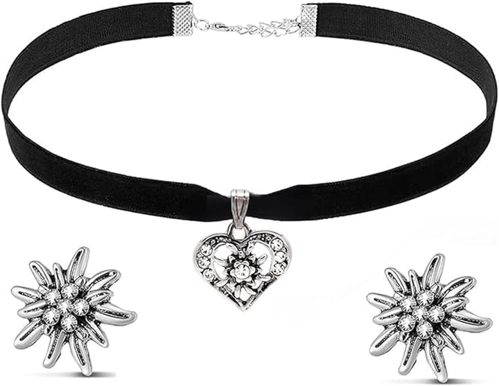 Conjunto de joyería Edelweiß con colgante de corazón – WiesnGlanz Oktoberfest 2025
