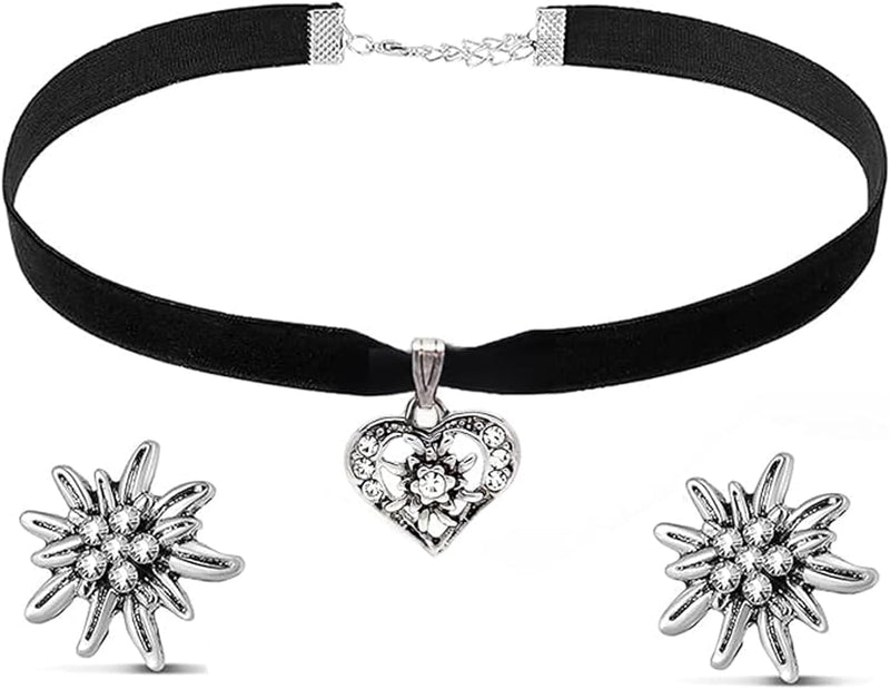 Conjunto de joyería Edelweiß con colgante de corazón – WiesnGlanz Oktoberfest 2025