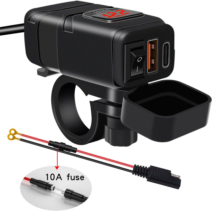 Motorrad USB- und Typ-C-Schnellladegerät mit Voltmeter – Drayvik
