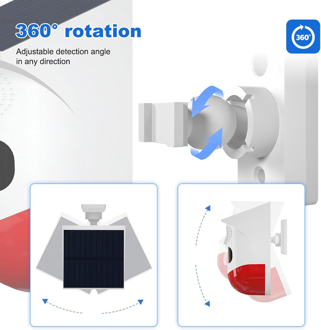 Solar-Motionsensoralarm mit 120dB Sirene und LED-Stroboskop – Feronix