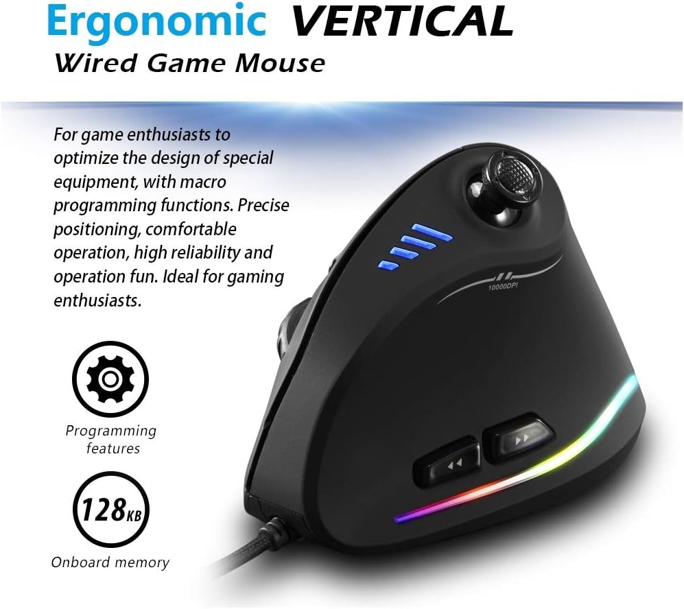 Vertikale RGB-Gaming-Maus mit Joystick und 11 programmierbaren Tasten – Kryvos