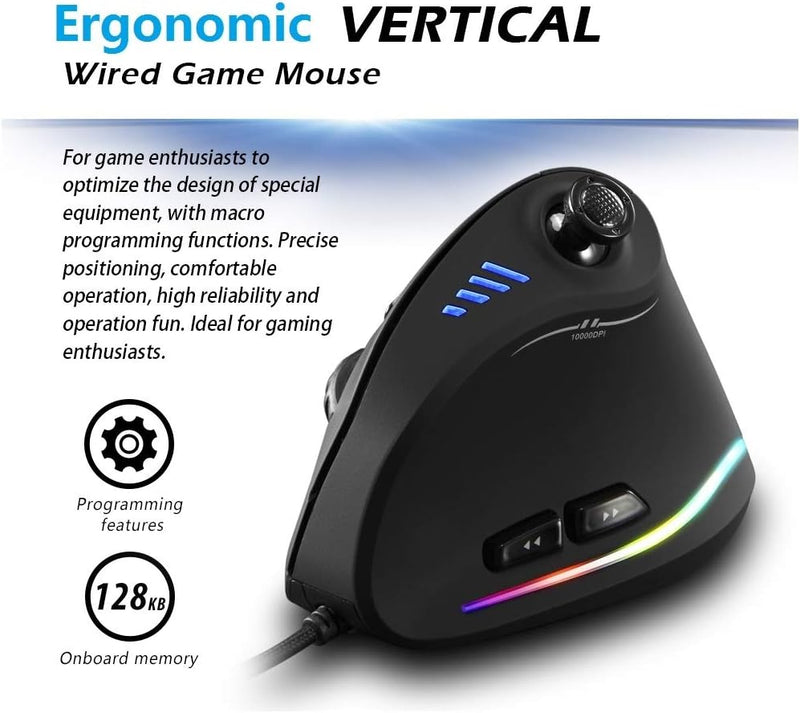 Vertikale RGB-Gaming-Maus mit Joystick und 11 programmierbaren Tasten – Kryvos