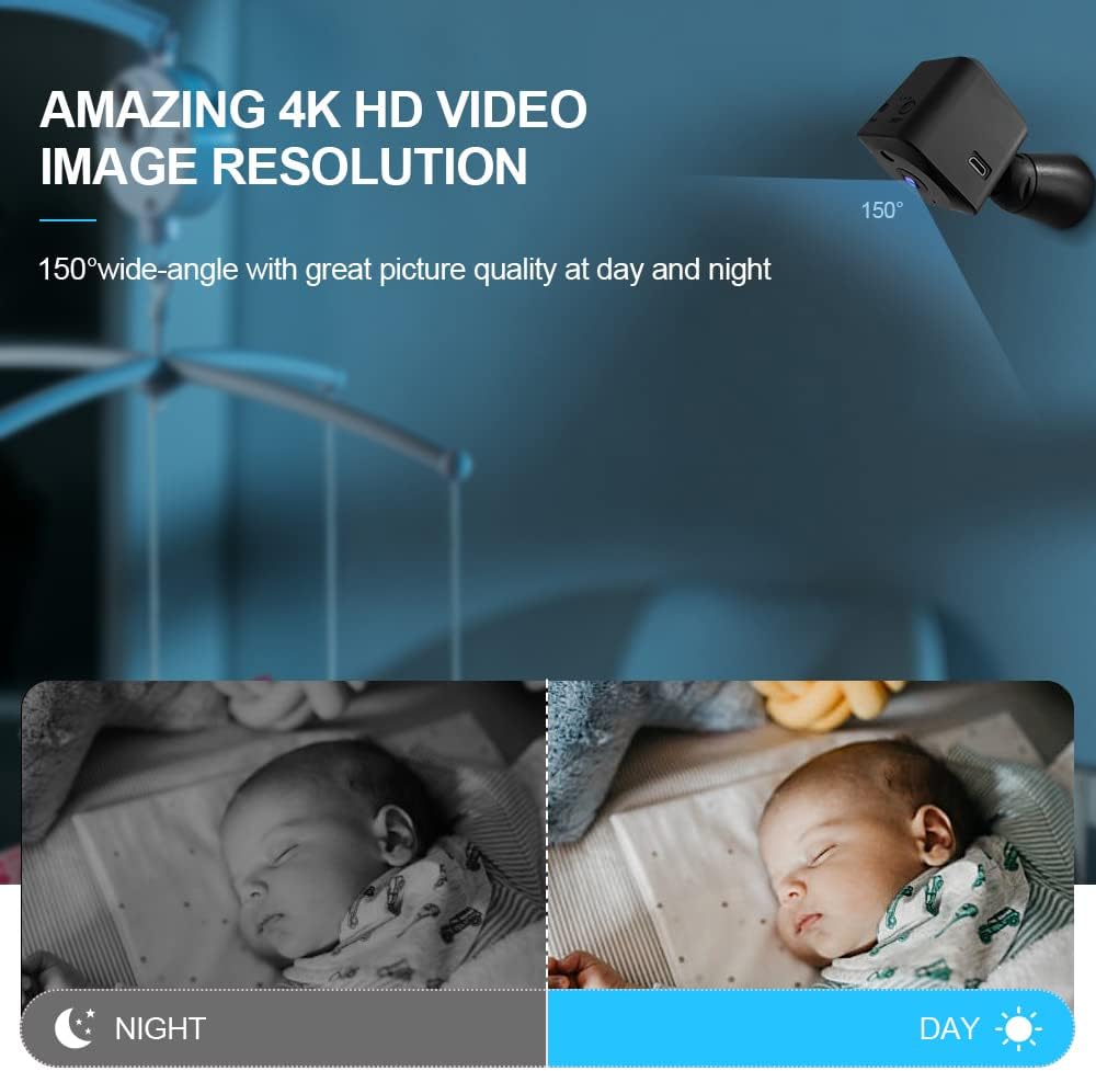 Mini-sikkerhedskamera 4K WiFi Skjult indendørs kamera med nattsyn