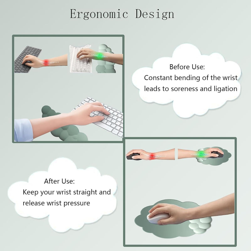 Cloud-shaped ergonomic wrist rest with mouse pad and coaster – Zeyora