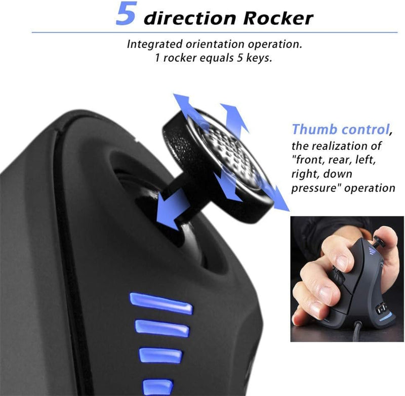 Vertikale RGB-Gaming-Maus mit Joystick und 11 programmierbaren Tasten – Kryvos