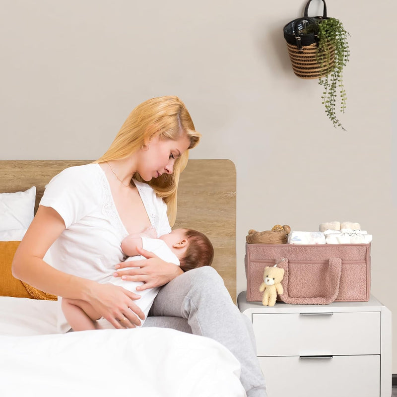 Bleopbevaringskurv til baby – Blød Sherpa opbevaringskurv med rum – Elvoria