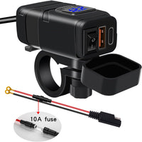 Motorrad USB- und Typ-C-Schnellladegerät mit Voltmeter – Drayvik