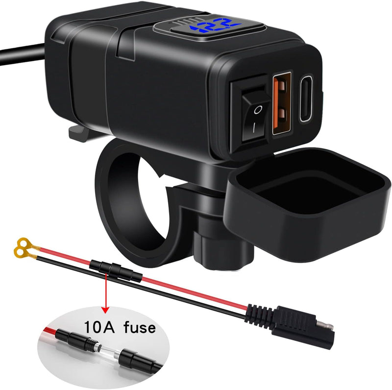 Motorrad USB- und Typ-C-Schnellladegerät mit Voltmeter – Drayvik