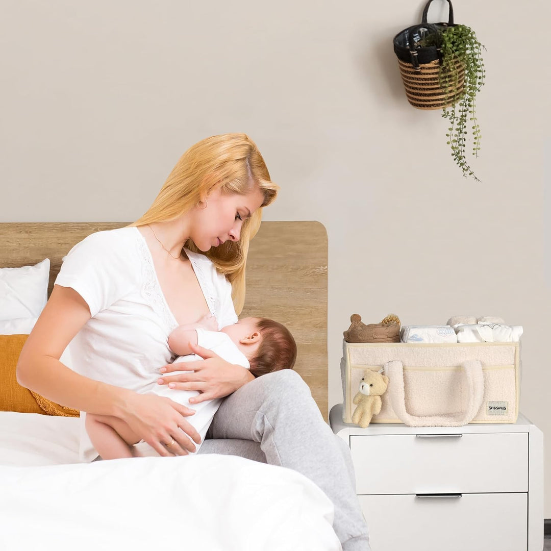 Bleopbevaringskurv til baby – Blød Sherpa opbevaringskurv med rum – Elvoria