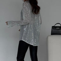 Blusa suelta con lentejuelas brillantes – Celeste
