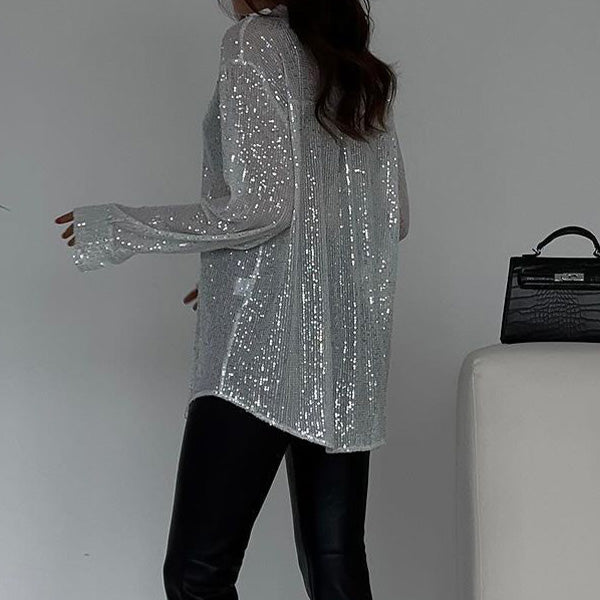 Blusa suelta con lentejuelas brillantes – Celeste
