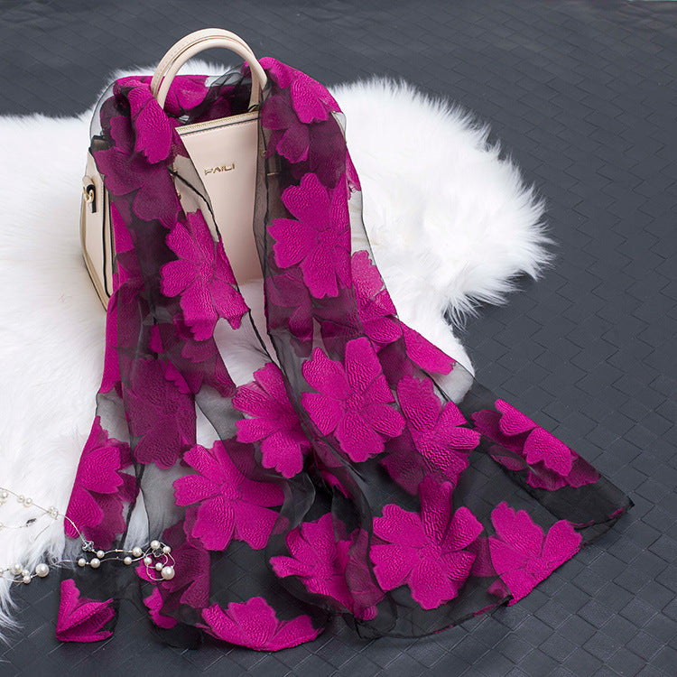 Bufanda de seda para mujer a la moda con estampado de flores y diseño con recortes – Fiora (1+1 GRATIS)
