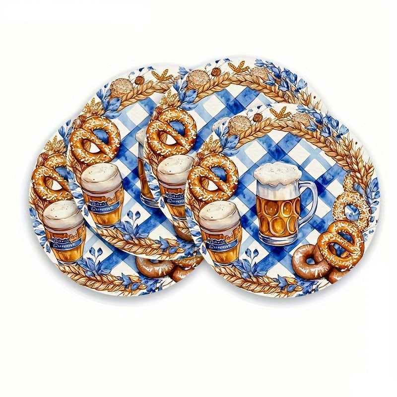 4 pieces round wooden placemats with Oktoberfest motifs – BreznPlatzSet Oktoberfest 2025
