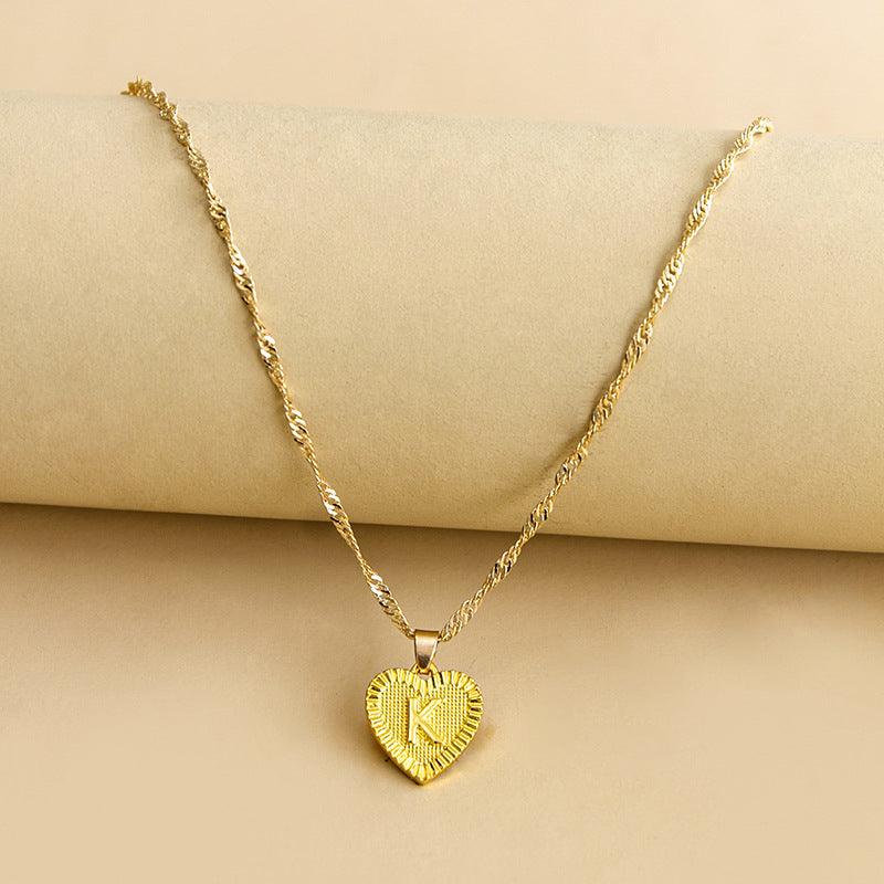 Golden Initial Heart Pendant Necklace - Amara