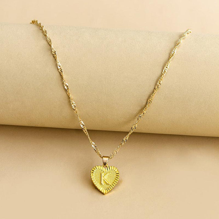 Golden Initial Heart Pendant Necklace - Amara