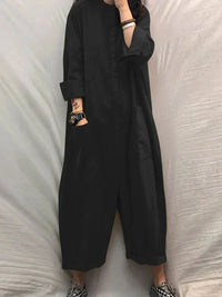 Oversized Cotton-Linen Jumpsuit with Long Sleeves – Amara