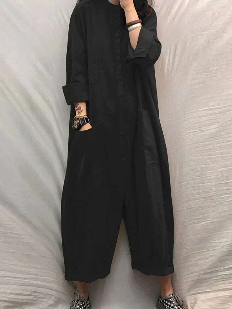 Oversized Cotton-Linen Jumpsuit with Long Sleeves – Amara
