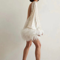 Sequin Dress with Feather Details - Ayla