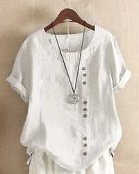 Casual short-sleeve blouse with round neckline – Nora