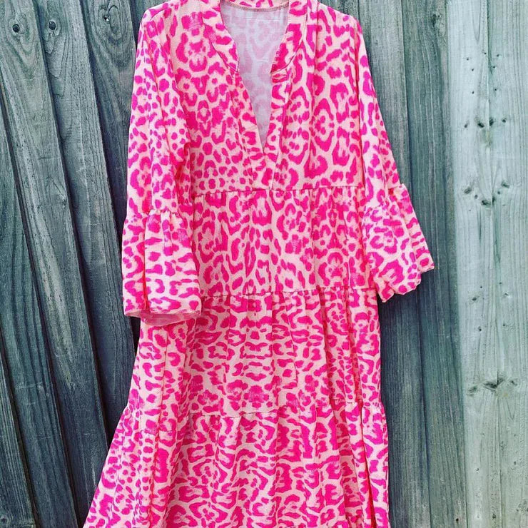 Elegant maxi dress with pink leopard print - ChicSafari