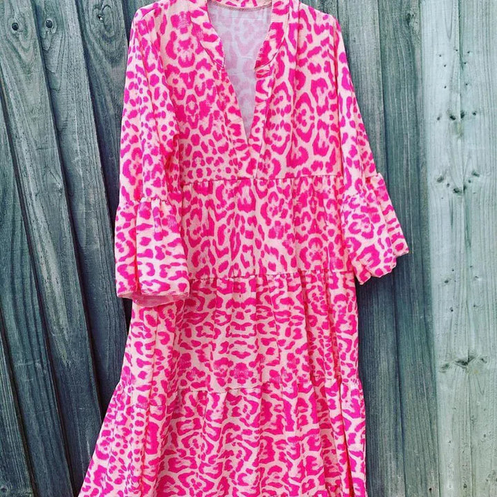 Elegant maxi dress with pink leopard print - ChicSafari