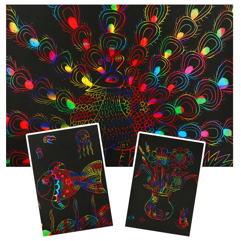 Kratzkartenset mit magischen Regenbogenfarben – ColorBurst