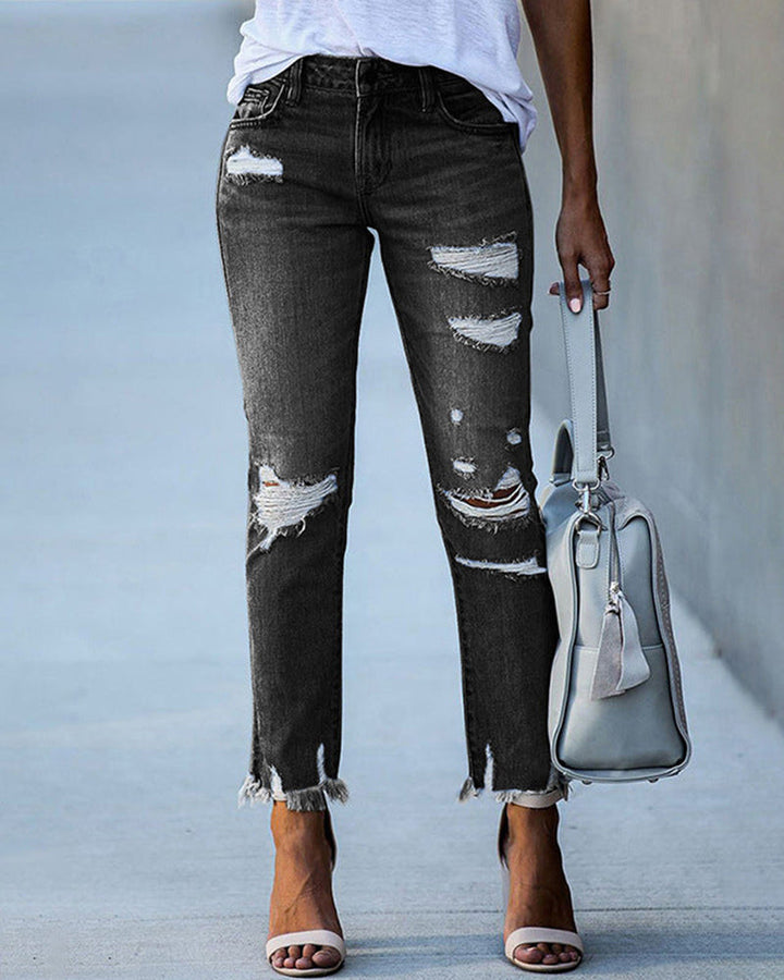 Women's Slim-Fit Jeans with Rips – Liora