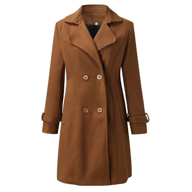 Stylish Long Women's Coat with Notched Collar - Valentina