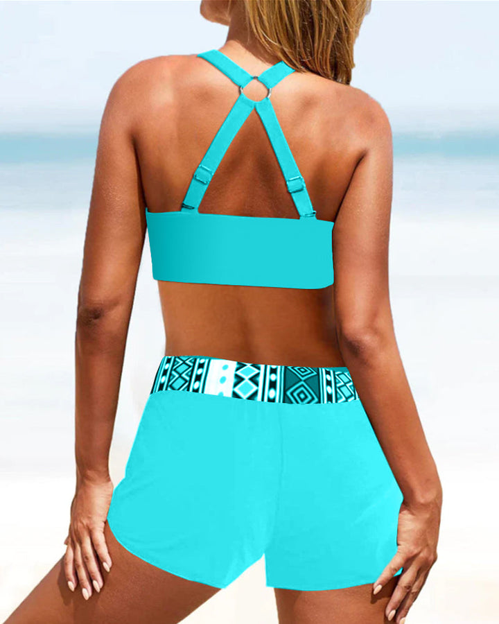 High-Waisted Bikini with Geometric Pattern – Serena