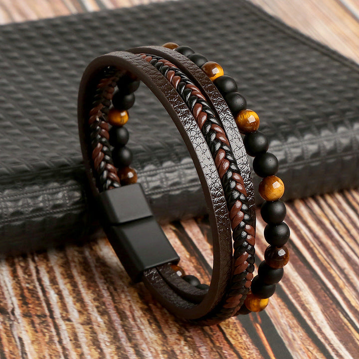 Aquí está la traducción al alemán: Set de pulseras de cuero para hombre - Armand