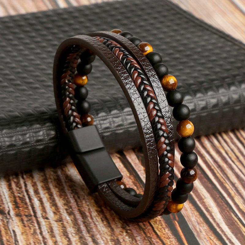 Aquí está la traducción al alemán: Set de pulseras de cuero para hombre - Armand