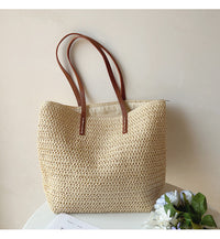 Woven Basket Bag with Leather Handles – SummerBreeze Tote