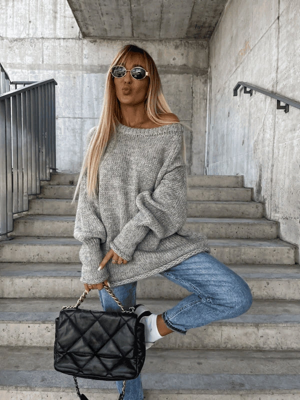 Loose knitted women's sweater with off-shoulder design – Amira