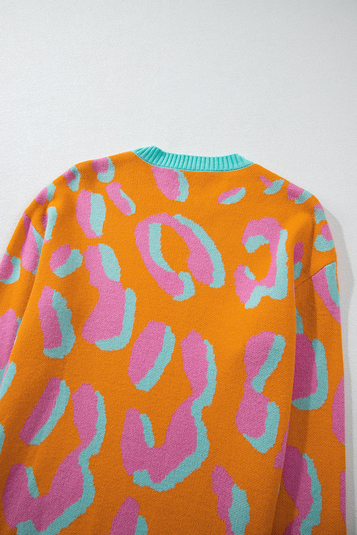 Women's sweater with color block leopard pattern and round neckline – Liora