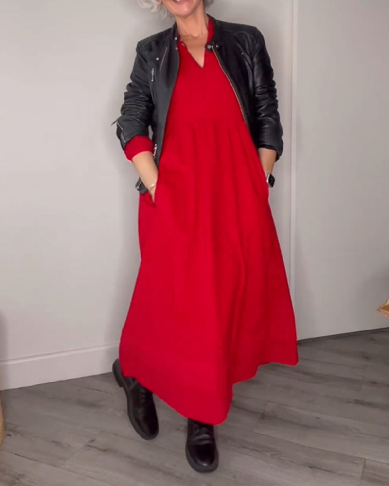 Classic midi dress with V-neck - Eleanor