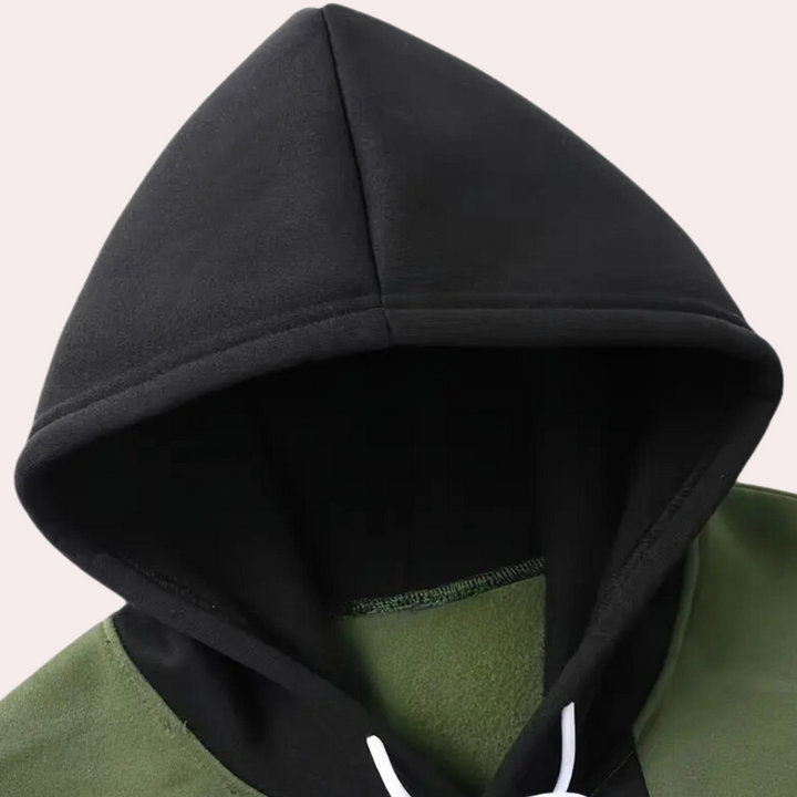 Schwarzer Kapuzenpullover, grün, Baumwolle, Unisex, modisch, Freizeitkleidung, Herbstmode.