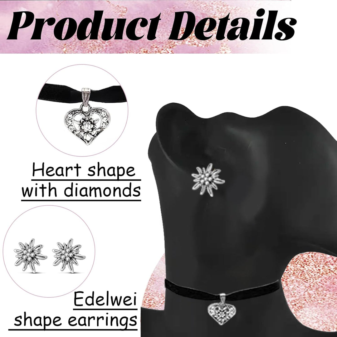 Conjunto de joyería Edelweiß con colgante de corazón – WiesnGlanz Oktoberfest 2025