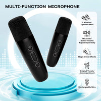 Máquina de karaoke mini portátil con altavoz Bluetooth y 2 micrófonos inalámbricos – Veylo