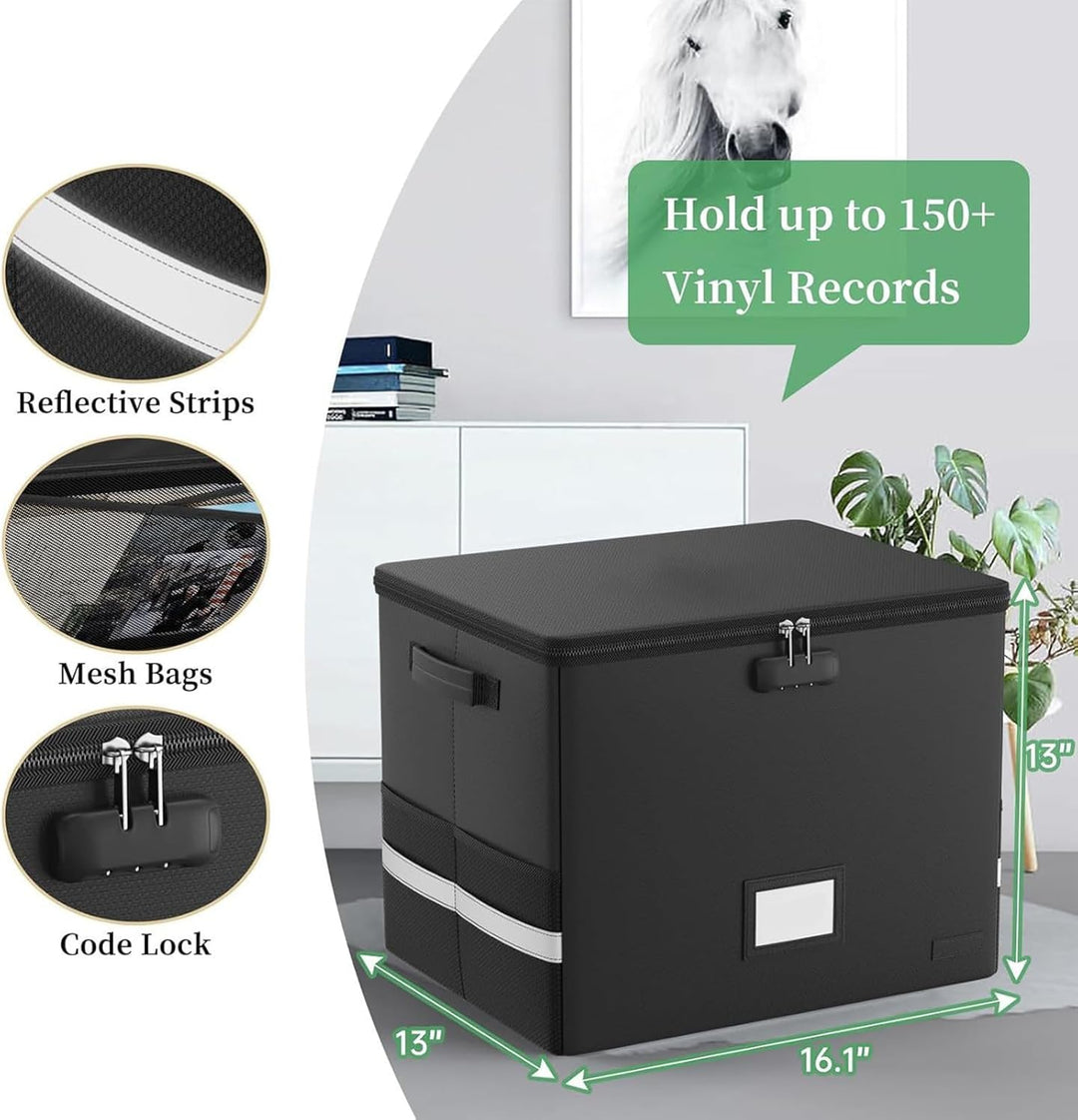 Fireproof Storage Case for Vinyl Records – Waterproof Organizer for 150+ 12-Inch Vinyl Records – Arcion