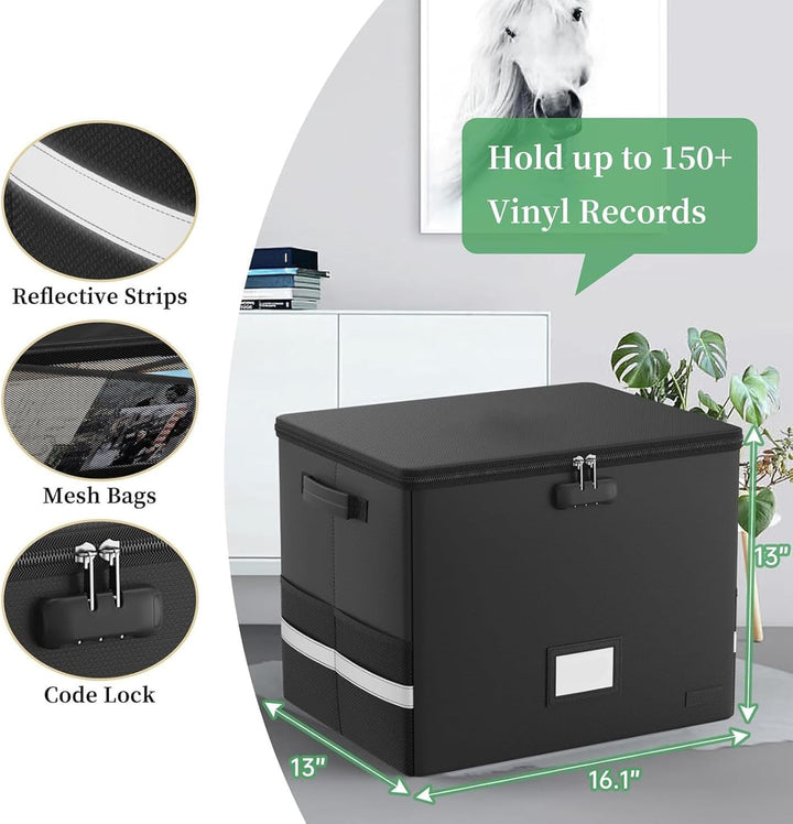 Fireproof Storage Case for Vinyl Records – Waterproof Organizer for 150+ 12-Inch Vinyl Records – Arcion