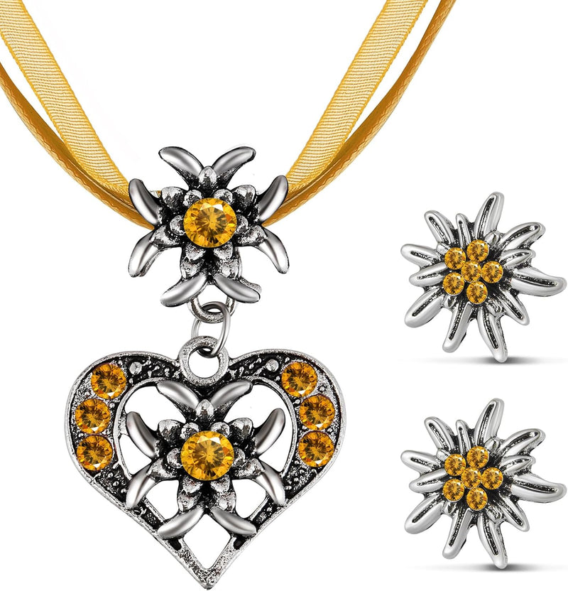 Edelweiss Jewelry Set with Heart Pendant – AlpenGlück Oktoberfest 2025
