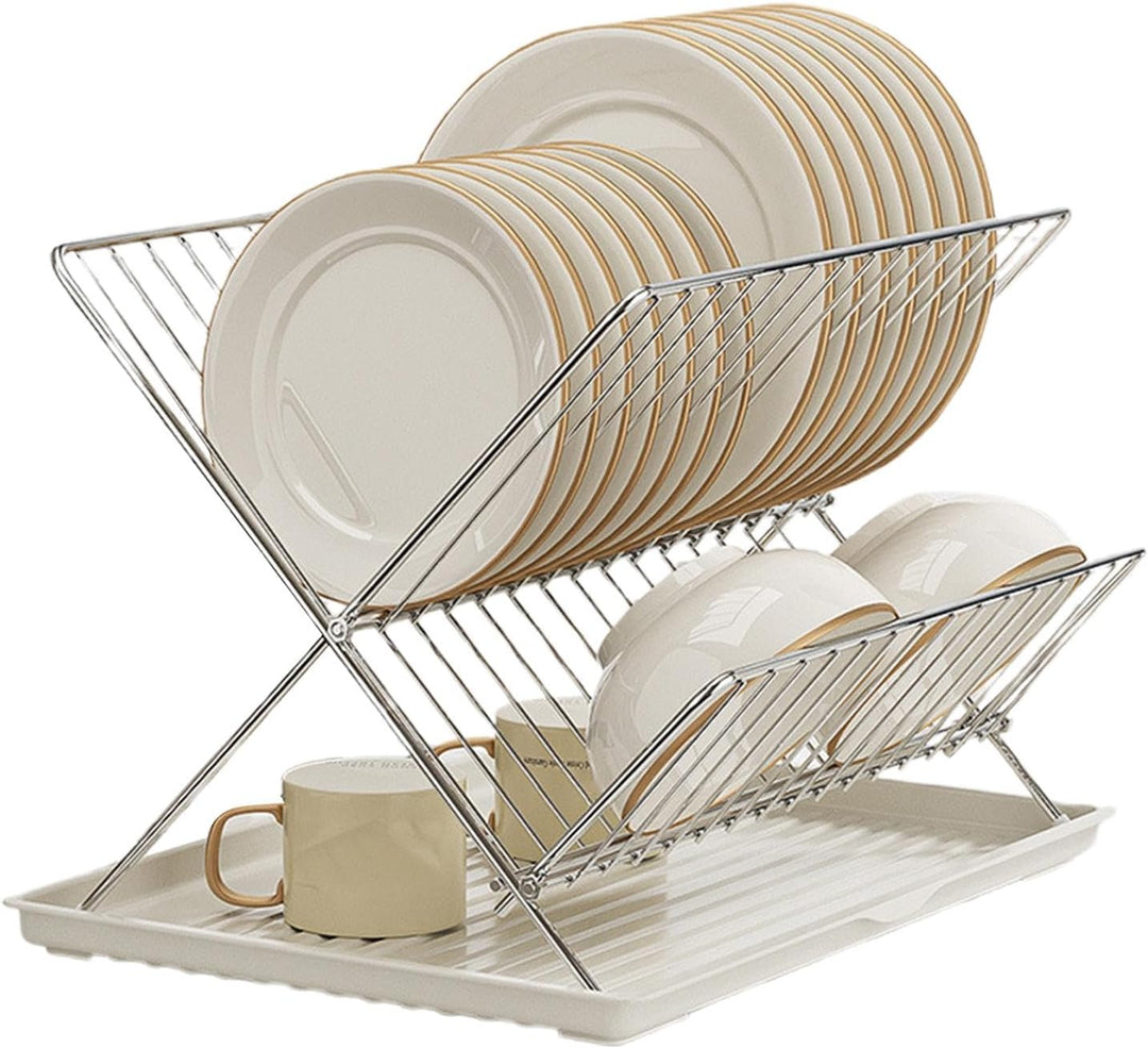 Foldable Dish Drainer – 2-Tier Kitchen Rack with Removable Tray – Kelvra