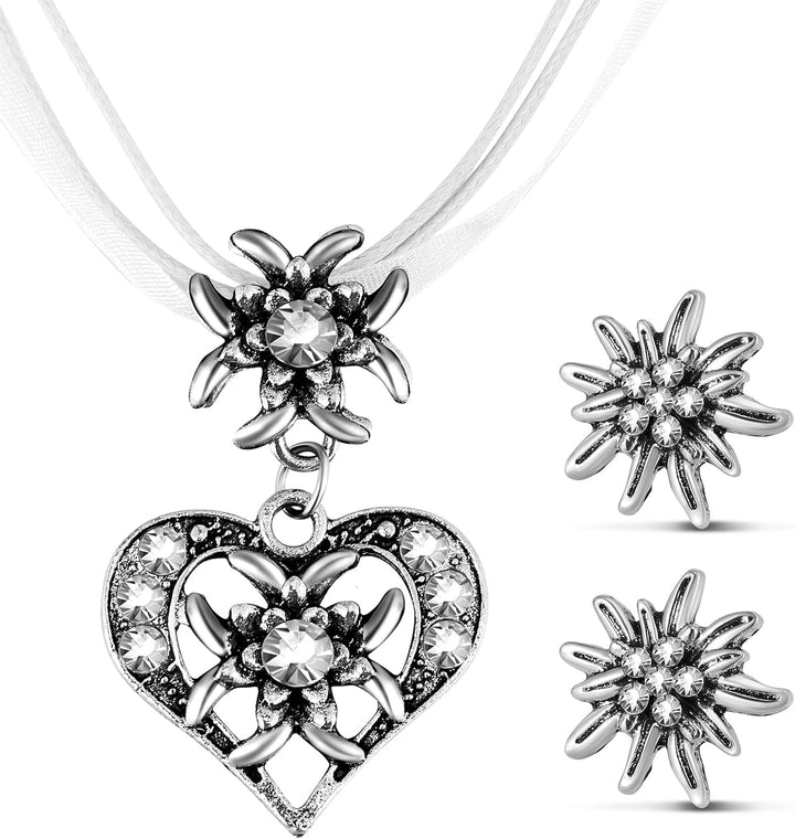 Edelweiss Jewelry Set with Heart Pendant – AlpenGlück Oktoberfest 2025