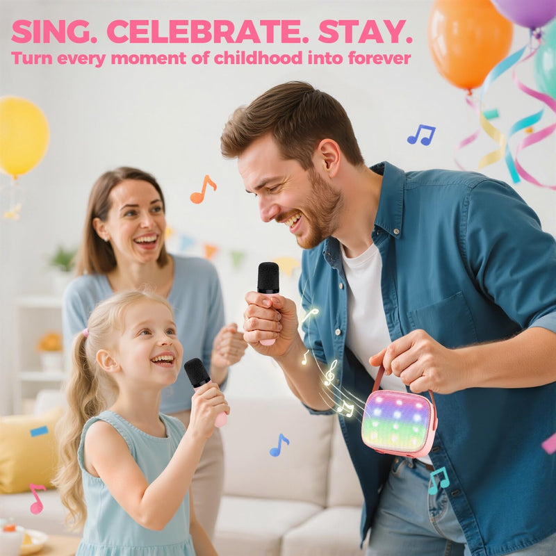 Máquina de karaoke mini portátil con altavoz Bluetooth y 2 micrófonos inalámbricos – Veylo