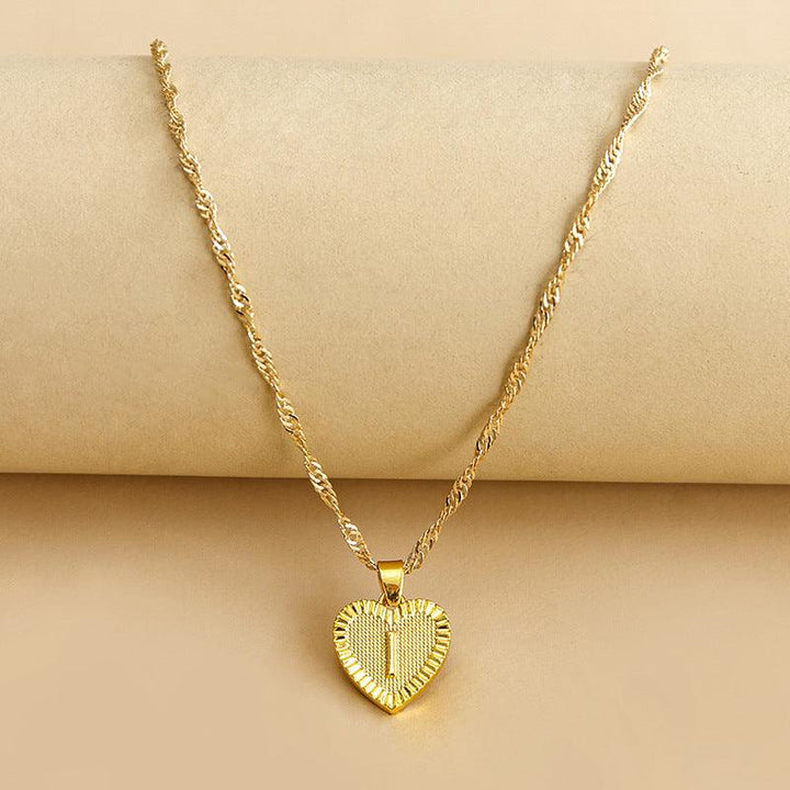 Golden Initial Heart Pendant Necklace - Amara